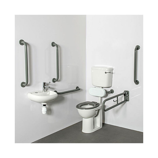 NymaPRO Low Level Doc m Toilet Pack with Stainless Steel Grab Rails and TMV3 Valve - Grey - Nymas