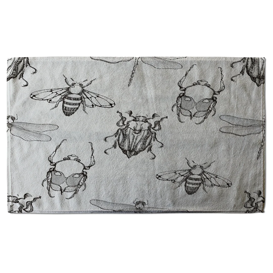 Sketch of Scarab Beetle, May Bug, Bee and Dragonfly Tea Towel