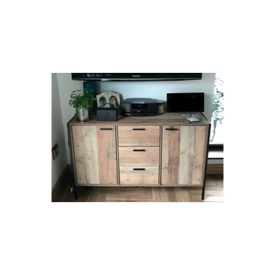 Industrial Storage Sideboard Rustic Oak Cupboard Metal Side Cabinet Large Door