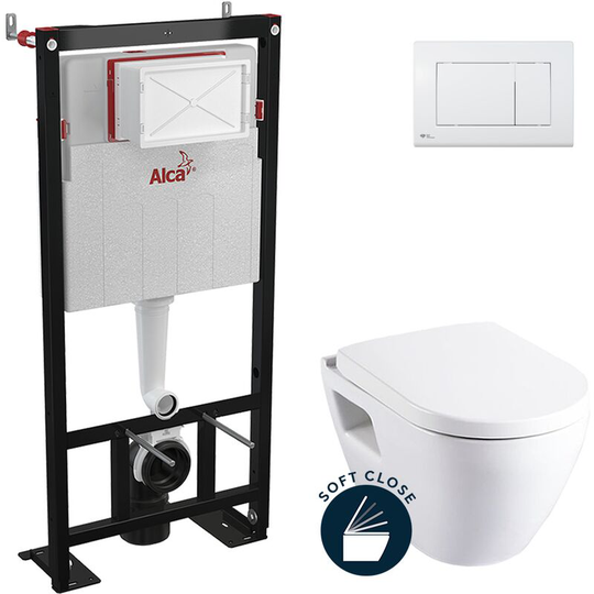 Alca - Toilet set Self-supporting frame+Serel SM10 bowl+Soft close seat + White flush plate ( SM10-M270)