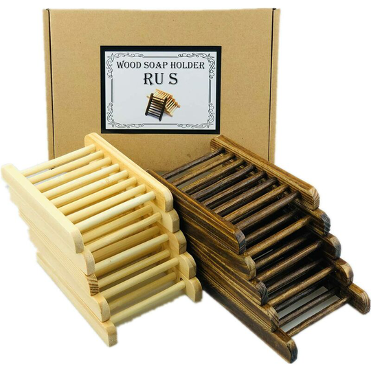 10 Pieces Household Bamboo Wooden Soap Dish Bathroom Wood Soap Box Handmade Bathtub Shower Tableware Accessories (Charcoal and Wood)