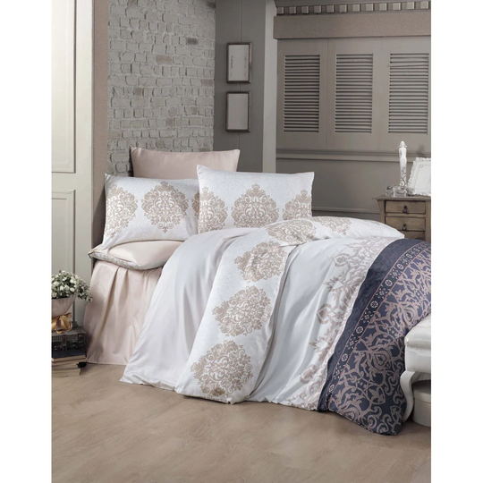 Hanish White/Beige/Anthracite/Cream Cotton Satin 210 TC 3 Piece Duvet Cover Set
