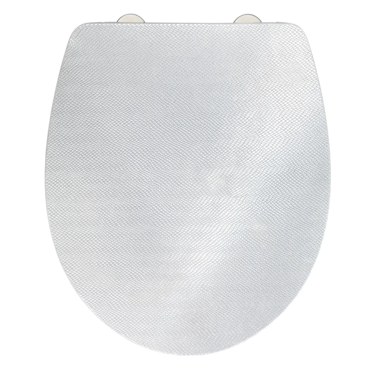 Toilet Seat Silver With Relief Surface, Antibacterial Toilet Seat Made of Duroplast With Soft Close, Stainless Fix-Clip Hygiene Stainless Steel Fixing