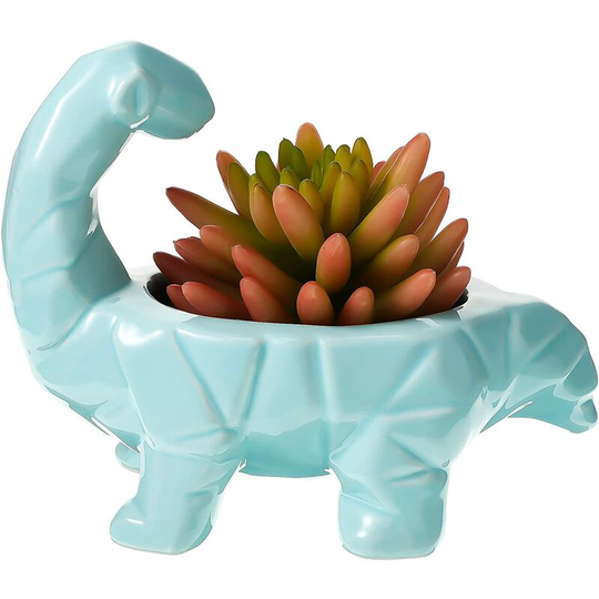 Cute Dinosaur Ceramic Flowerpot Succulent Plant Flowerpot with Drain Hole for Home Office diy Decoration (Blue)