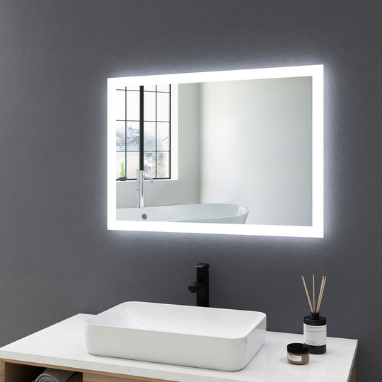 Led Illuminated Bathroom Mirror with Demister Pad 70x50cm, Mechanical Switch and Two light colors Wall Mounted Bathroom Mirrors - 70x50x3.5cm | +