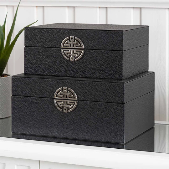 2 Piece Faux Leather Jewelry Boxes, Modern Design Decoration Storage Boxes Set