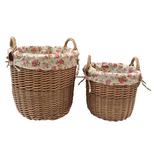 Garden Rose Lining Wicker 2 Piece Basket Set
