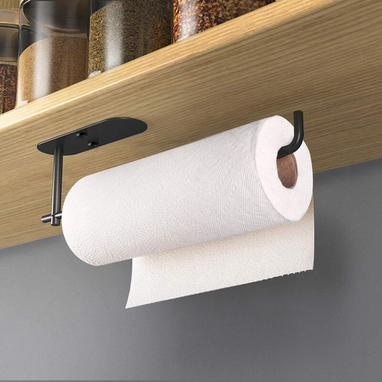 Self Adhesive Paper Towel Holder Under Kitchen Cabinets, Paper Towel Holder Stick On The Wall, Matte Black Paper Holder Vertically Or Horizontally