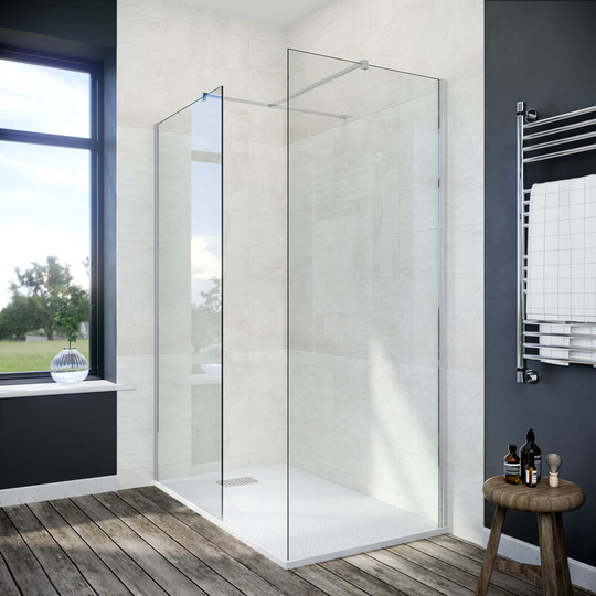 900mm Walk in Shower Screen 760mm Side Panel Screen Easy Clean Glass Door Water Proof Shower Enclosure 1400x800mm Anti-Slip Shower Base Tray and