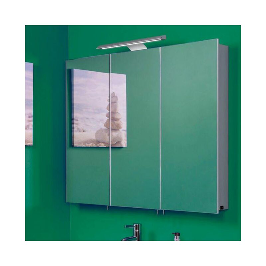 Bathroom Mirror Cabinet led Illuminated Bar Modern Rectangular 3 Door - Silver - Croydex