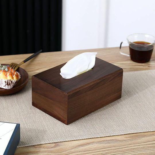 Rectangular Bamboo Tissue Box Cover, Dryer Sheet Frame, Bedside Table for Cosmetics and Glasses, Office and Home Office Finish (Black Walnut)