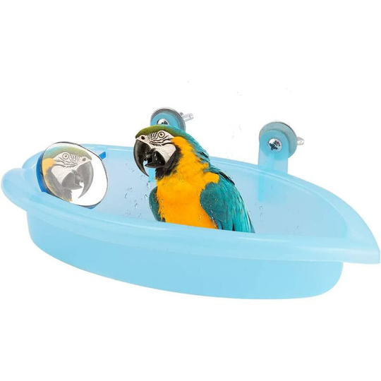 Sunflowergb - 1 Pack) Parrot Bathtub Bird Bath Shower Box with Mirror Hanging Bathtub Toy Bird Cage Accessory (Blue)