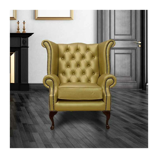 Chesterfield Queen Anne High Back Wing Chair uk Manufactured Gold
