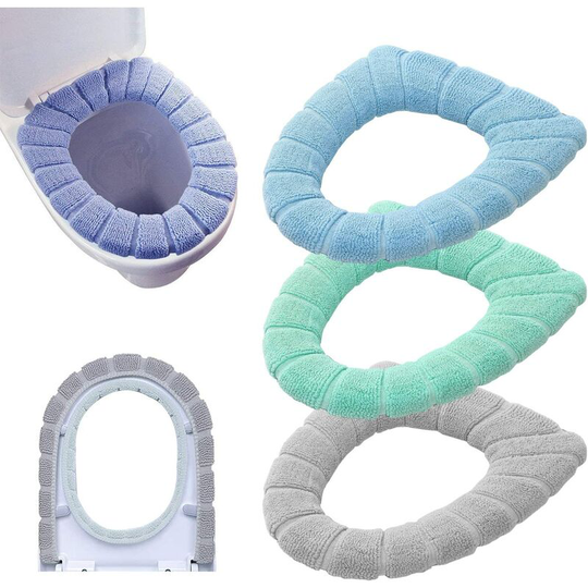 3-piece toilet seat cushion universal plush toilet seat cover warm toilet cover in autumn and winter lovely knitting handle toilet seat