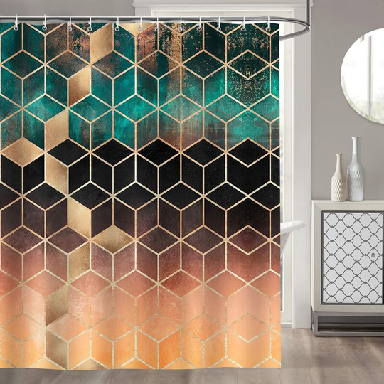 Shower Curtain Green Marble Geometric 180 x 180 cm Shower Curtain Polyester Fabric Anti Mildew Waterproof Washable Bathroom Curtain with 12 Hooks for