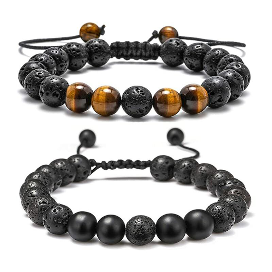 Sunflowergb - Lava Stone Bracelet - 8mm Stone Tiger Eye Bracelet Lava Stone Bracelet, Stress Relief Yoga Beads Adjustable Bracelet Anxiety