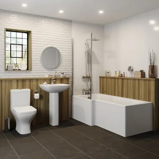 Marseille Bathroom Suite with L Shape Shower Bath & Screen - Left Hand 1600mm