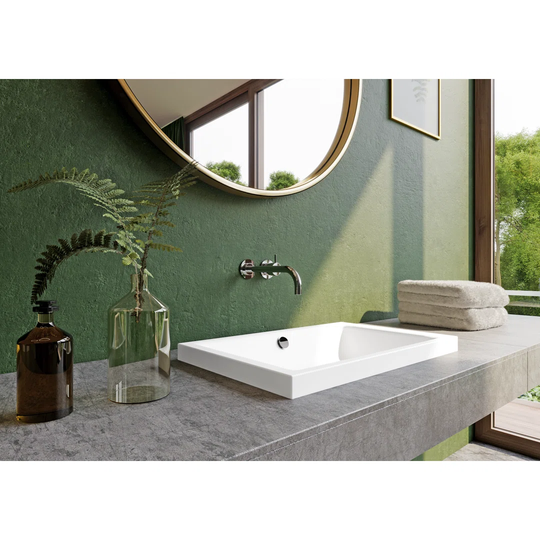 Warm Grey Steel Enamel Rectangular Inset Bathroom Sink with Overflow