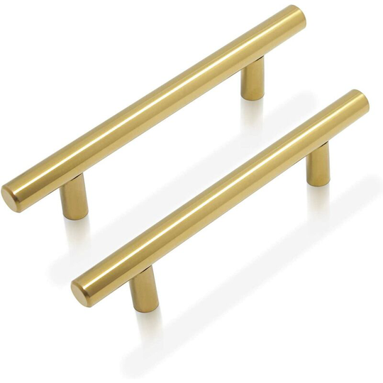 Brushed Brass Kitchen Cabinet Door Handles Stainless Steel t Bar Knobs 9 Size (50mm, 64mm, 76mm, 96mm, 128mm, 160mm, 192mm, 224mm, 256mm) 1pcs