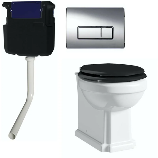Thebathco - The Bath Co. Dulwich back to wall toilet with black soft close seat, concealed cistern and push plate - White