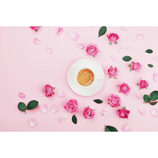 Coffee Cup with Roses by Julia Sudnitskaya - Wrapped Canvas Photograph