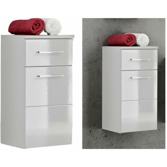 Modern White Gloss Bathroom Wall Hung Storage Cabinet Slim Unit Soft Close Twist - White High Gloss