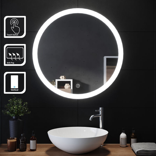 Elegant - Modern Round Illuminated led Bathroom Mirror 700 x 700 mmTouch Sensor + Demister