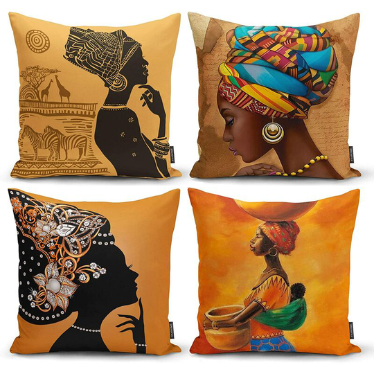 Ethnic Style Pillowcase - Tribal Themed Square Cushion Cover - Black Women's Pillowcase - African American Girls Decorative Accent Pillow, 18x18