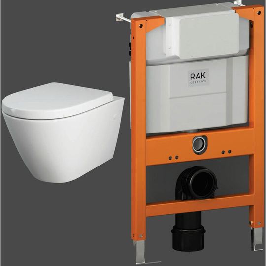 Rak Ceramics - rak Resort Rimless Wall Hung Toilet with Ecofix 820mm Toilet Frame - Soft Close Seat