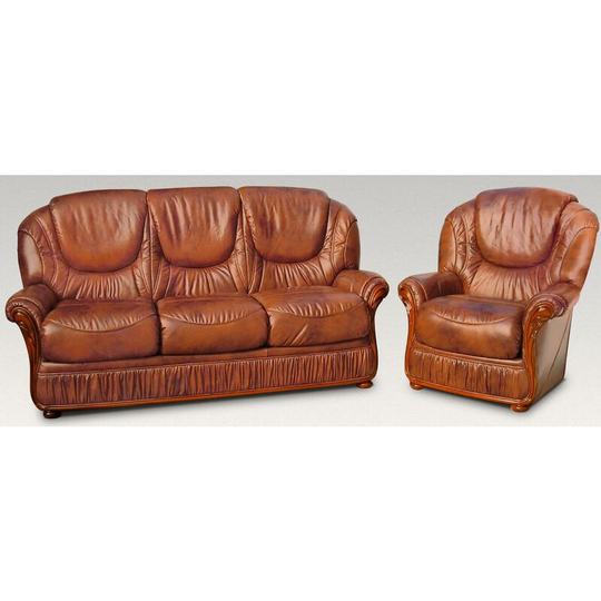 Florida 3 Seater + Armchair + Armchair Genuine Italian Tabak Leather Sofa Suite Offer