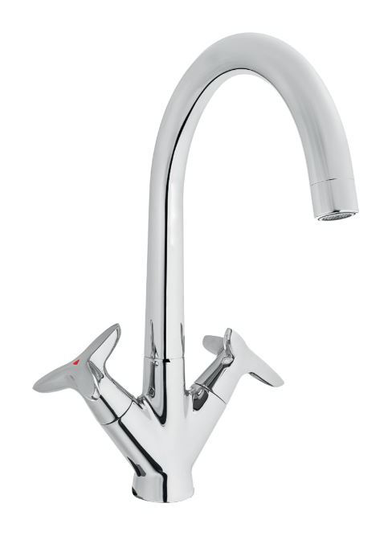 Double Lever Elegant Kitchen Sink Vertical Mounted High Spout Chrome Tap Faucet