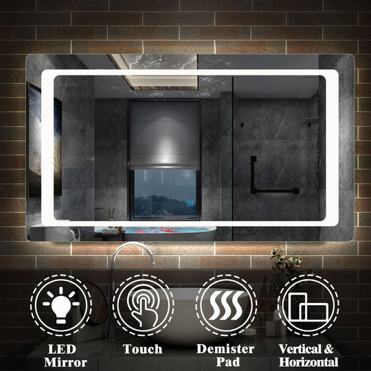 Acezanble - 1200x700 led Light up Bathroom Wall Mirror with Demister,Touch Sensor Switch,IP44,Vertical or Horizontal