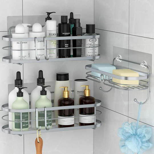 Bathroom Adhesive Shower Caddy No Drilling Wall Mounted Storage Organizers with Soap Dish