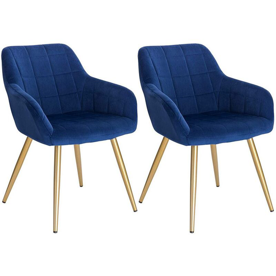 Set of 2 Kitchen Dining Chairs Velvet Armchairs with Padded Seat Metal Leg Blue - Blue - Woltu