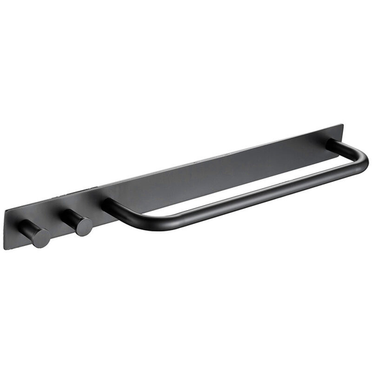 Axhup - Towel Rail Self Adhesive, Stainless Steel Wall Mounted Towel Rack with 2 Hooks for Bathroom (Matte Black)