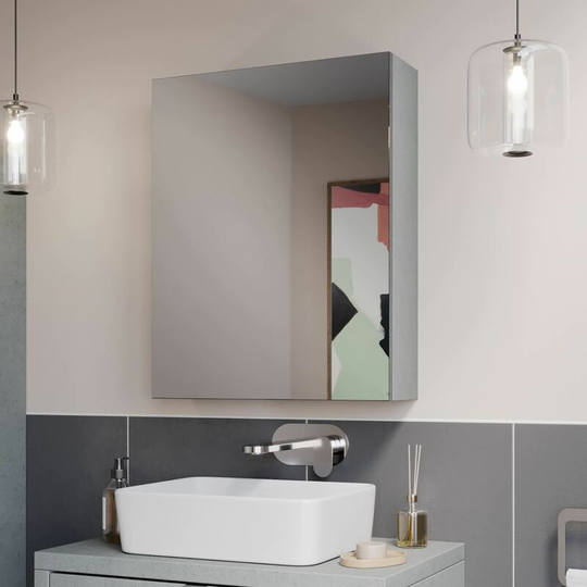 Modern Wall Mounted Single Door Bathroom Cabinet Storage Cupboard 600 x 750mm - Grey
