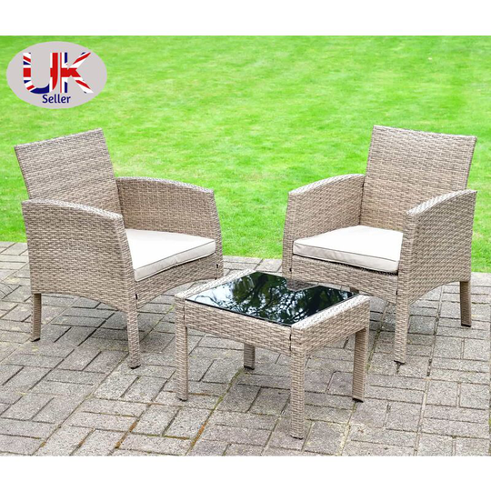 Rattan Garden Furniture Bistro Sets of 2 Armchair Patio Table and Chairs Oudoor - Brown
