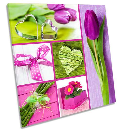 Tulips Love Hearts - Wrapped Canvas Graphic Art