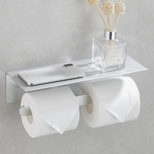Toilet Paper Holder Self Adhesive Double Toilet Roll Holder No Drilling for Bathroom and Kitchen Matte Silver