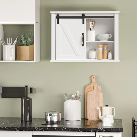 Wall Storage Cabinet With Sliding Door And Adjustable Shelf, Farmhouse Wooden Cupboard, Wall Mounted Cabinet Display Organizer Unit For Bathroom, Kitc