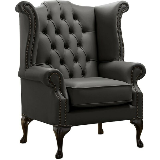 Chesterfield Queen Anne High Back Wing Chair Shelly Steel Leather