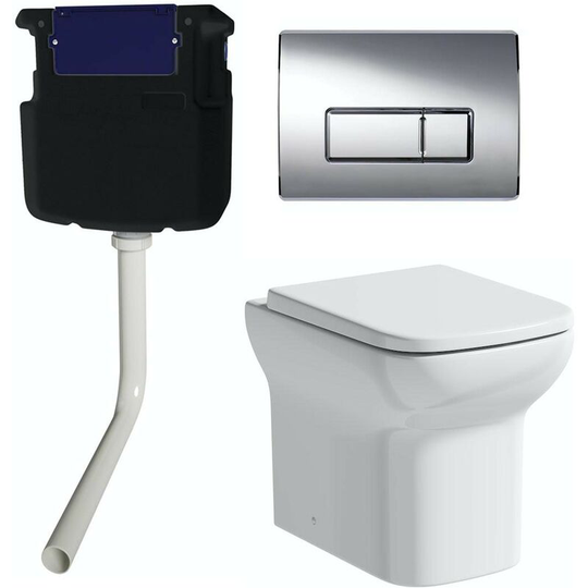 Lune back to wall toilet with soft close seat, concealed cistern and push plate - White - Orchard