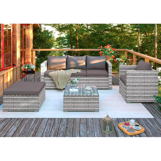 Fallynn Rattan 5 - Person Seating Group with Cushion