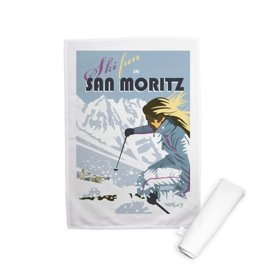 Skiing in San Moritz, Switzerland 39-Piece Tea Towel Set