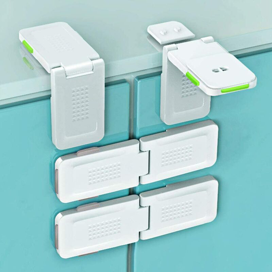 Perlerare - Baby Safety Lock, Adhesive Cabinet Safety Lock, Drawer Anti-Pinch Safety Lock - 2pcs Green, 2pcs Gray