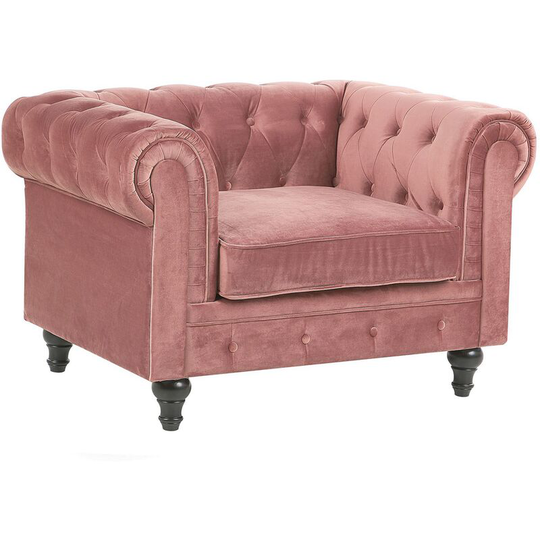 Modern Scroll Velvet Club Chair Tufted Back Pink Chesterfield - Pink