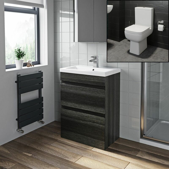 600mm Bathroom Drawer Vanity Unit Basin Modern Soft Close Toilet Charcoal Grey - Grey