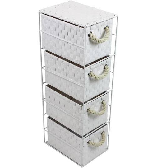 Kaior Breakwater Bay Four Drawer White Storage Unit With Rope Handles | Storage Cabinet Unit For Bedroom Bathroom Home Office | Multi Purpose Cabinet