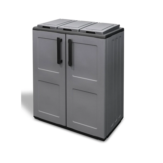 Litter Cabinet For Outdoor Or Indoor Use, 3-Sack Cabinet With 2 Doors, 100% Made In Italy, 68X37h84 Cm, Gray Color