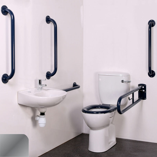 NymaPRO Close Coupled Doc m Toilet Pack with Stainless Steel Grab Rails - Polished - Nymas